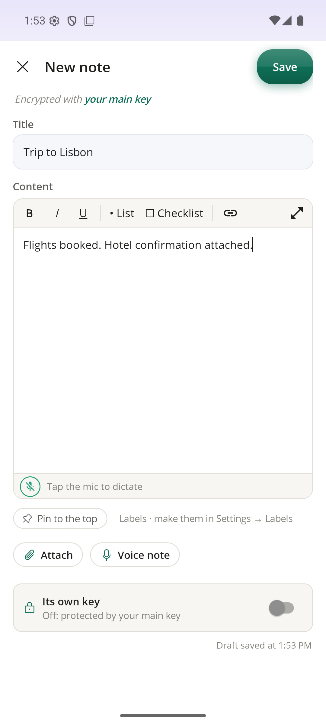 Private notes on the phone
